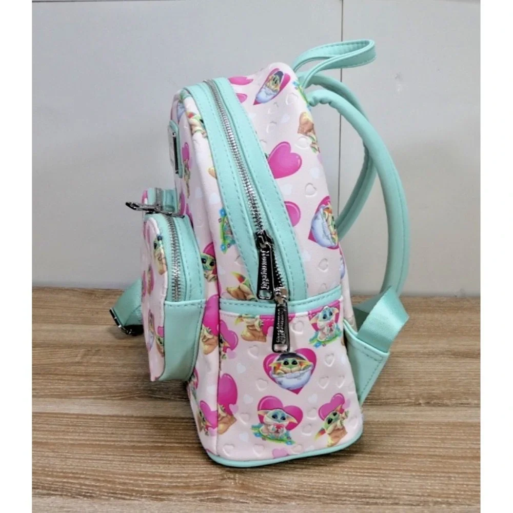 Star Wars Baby Yoda Grogu Heart Mini Backpack - Valentines Day Mint/Pink -  Used